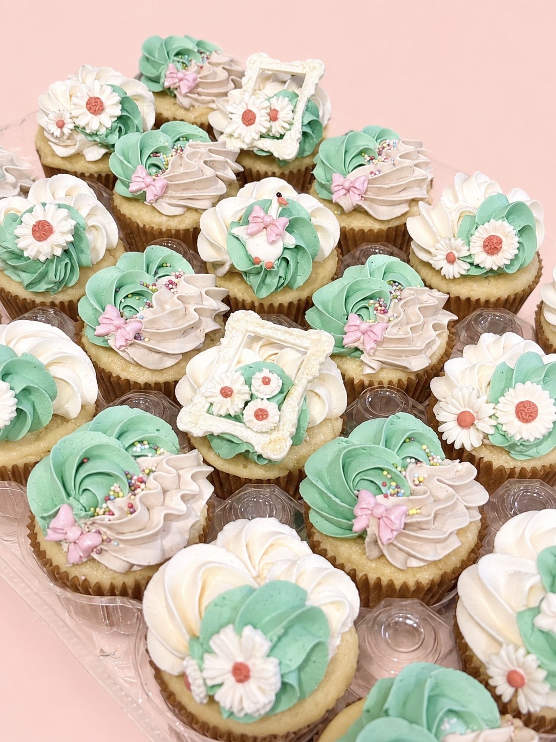 Mint and blush floral cupcakes