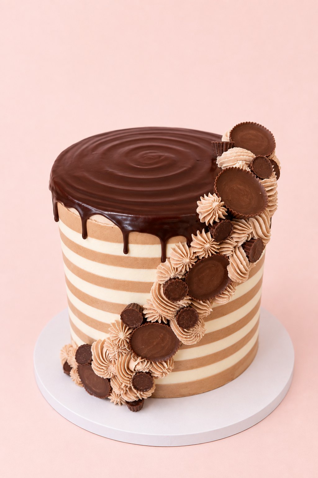 Chocolate peanut butter striped cake